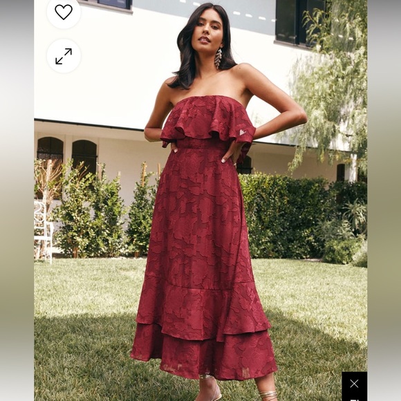 Lulus Love You So Dearly Burgundy Burnout Floral Strapless Midi Dress - Picture 1 of 7